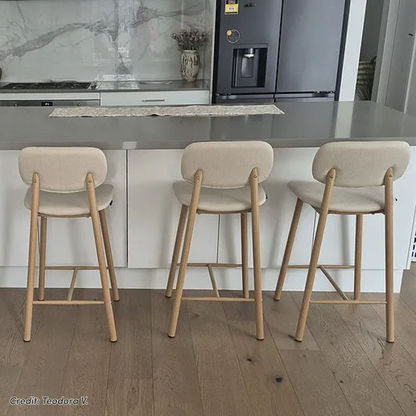Afrim Linen Fabric High Back Bar Stool Set of 2 in Beige