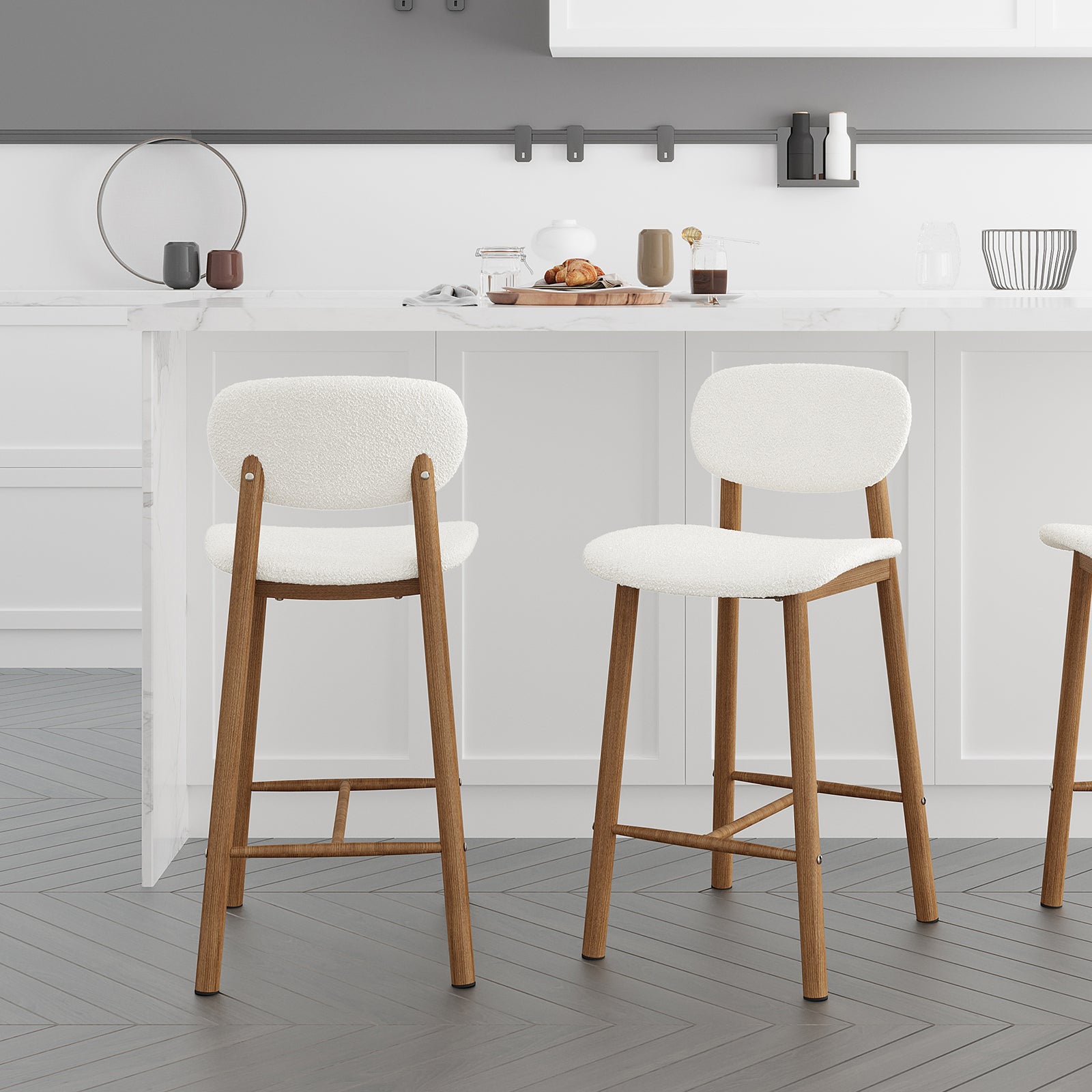 Afrim Boucle High Back Bar Stool Set of in Cream White – Luxo Living