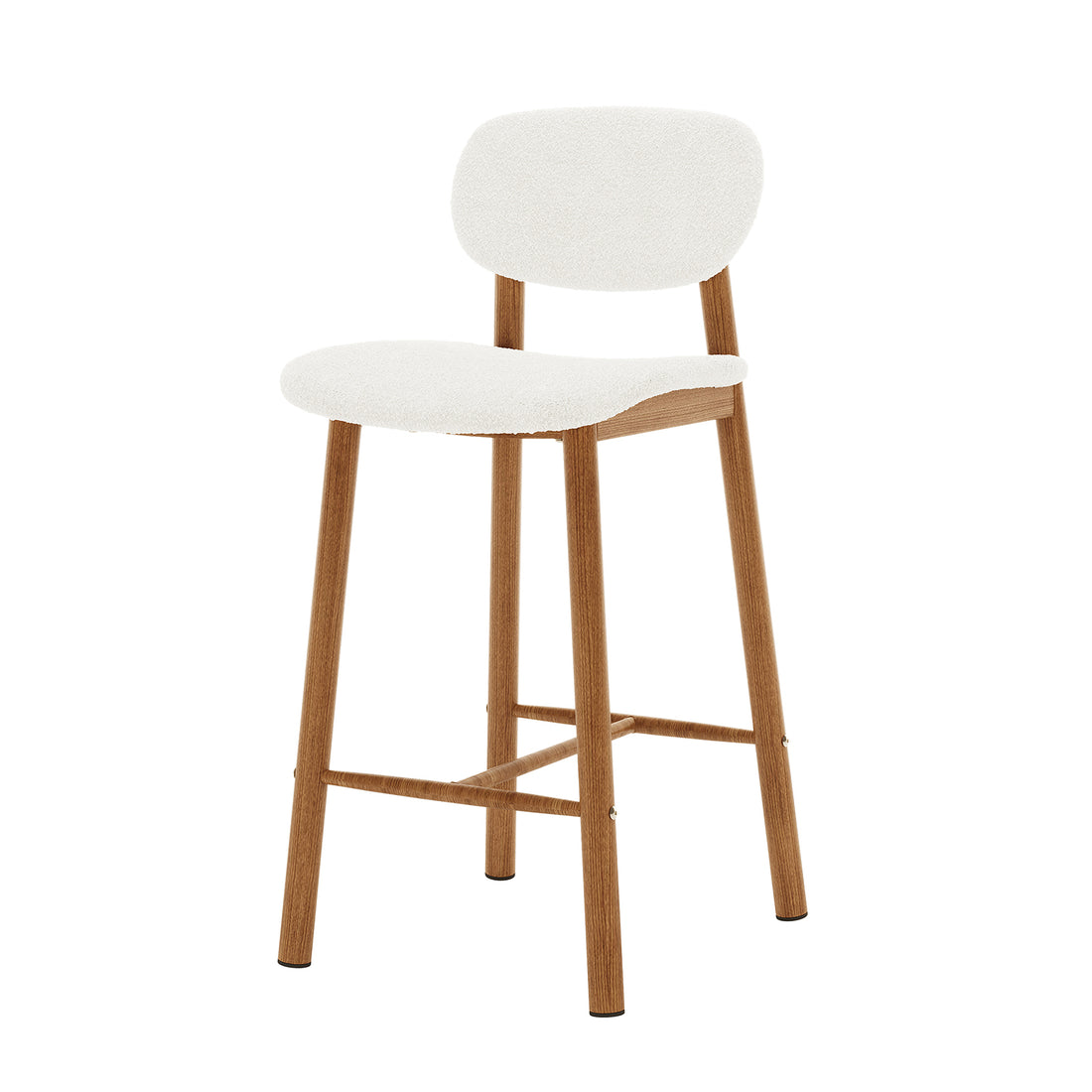 Afrim Boucle Upholstered High-Back Bar Stool Set of 2 - Cream White features a modern design with plush upholstery, high backrests, and sturdy wooden legs, ideal for stylish and comfortable seating.