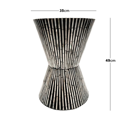 Aggie 35cm Mother of Pearl Inlay Coffee Table - Black with Mixed Ivory