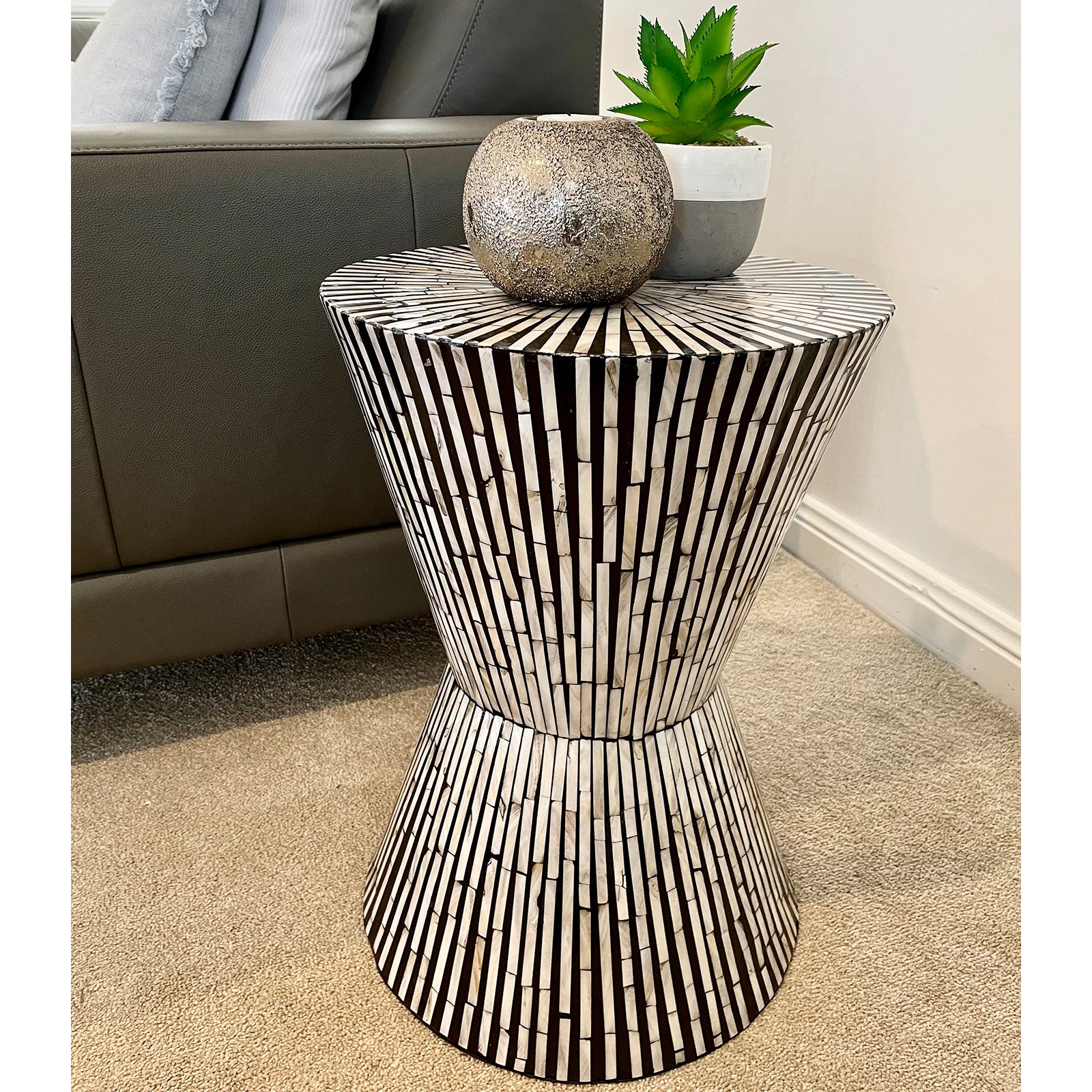 Aggie 35cm Mother of Pearl Inlay Coffee Table - Black with Mixed Ivory - Lifestyle