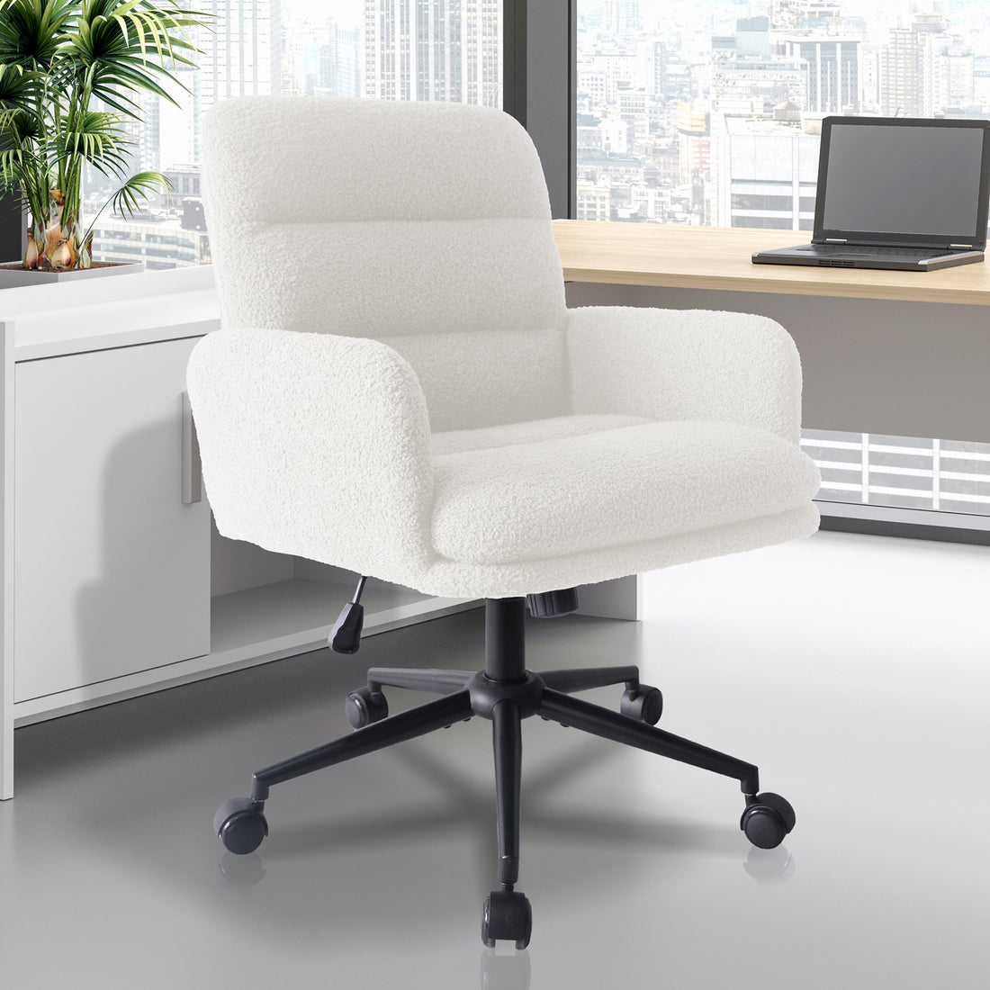 Luxo Aglaya Boucle Swivel Office Chair in Cream White – Luxo Living