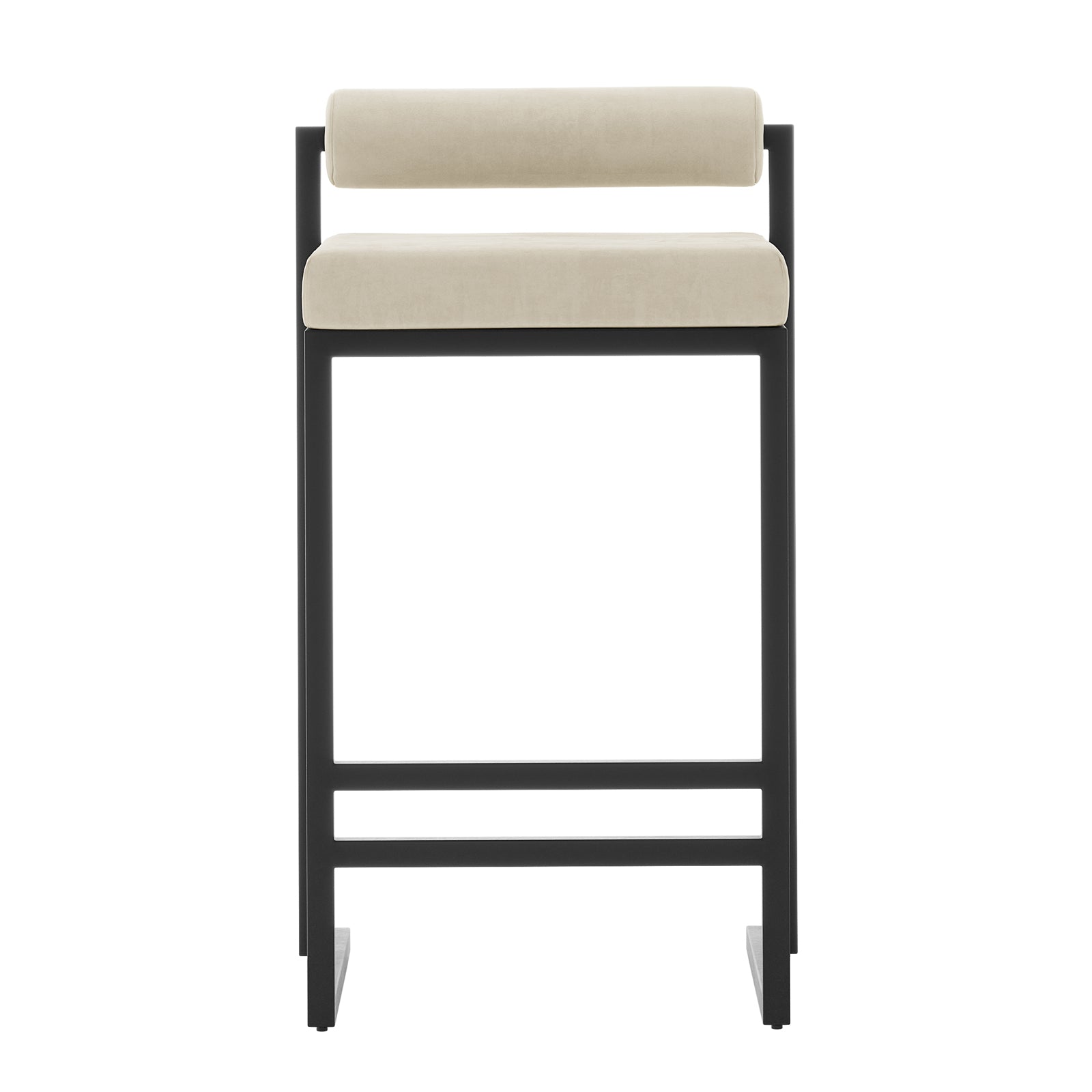 Aivy Velvet Bar Stool Beige Set of 2 shown with sleek black legs and plush seat, highlighting modern design and comfort. Ideal for contemporary dining spaces, featuring durable construction and a stylish velvet finish.