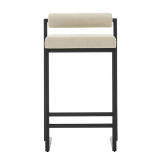 Aivy Velvet Bar Stool Beige Set of 2 shown with sleek black legs and plush seat, highlighting modern design and comfort. Ideal for contemporary dining spaces, featuring durable construction and a stylish velvet finish.