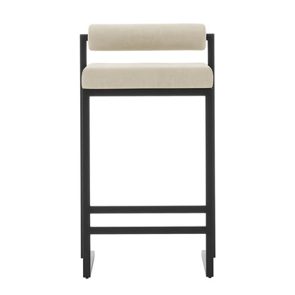 Aivy Velvet Bar Stool Beige Set of 2 shown with sleek black legs and plush seat, highlighting modern design and comfort. Ideal for contemporary dining spaces, featuring durable construction and a stylish velvet finish.
