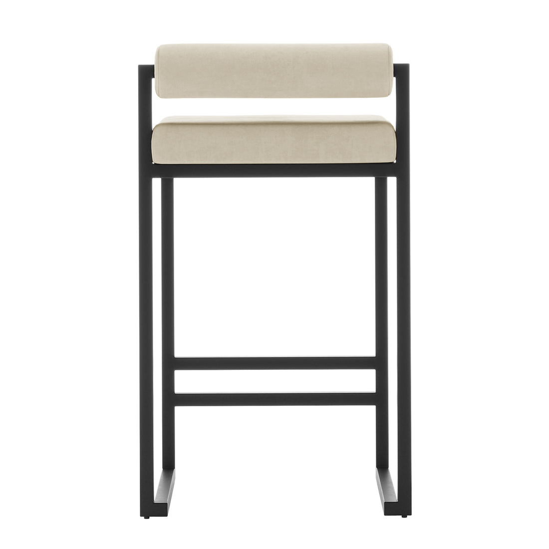 Aivy Velvet Bar Stool Beige Set of 2, featuring sleek black legs and a soft, thickly padded velvet seat, designed for modern dining spaces.