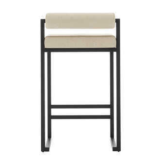 Aivy Velvet Bar Stool Beige Set of 2, featuring sleek black legs and a soft, thickly padded velvet seat, designed for modern dining spaces.
