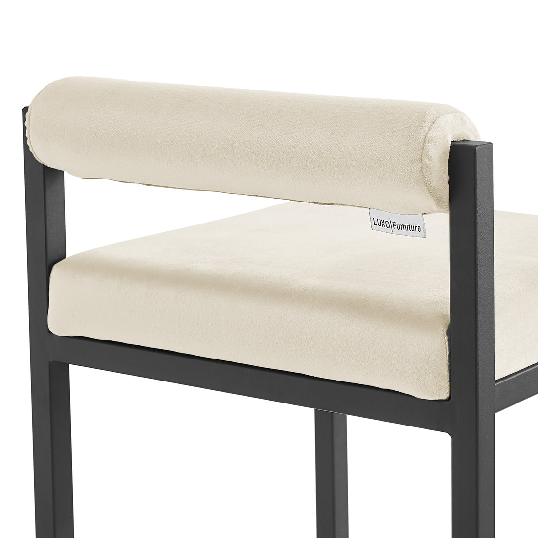 Aivy Velvet Bar Stool Beige Set of 2 features modern design with sleek black legs, velvet-upholstered seats, and comfortable foam padding, ideal for contemporary dining spaces.