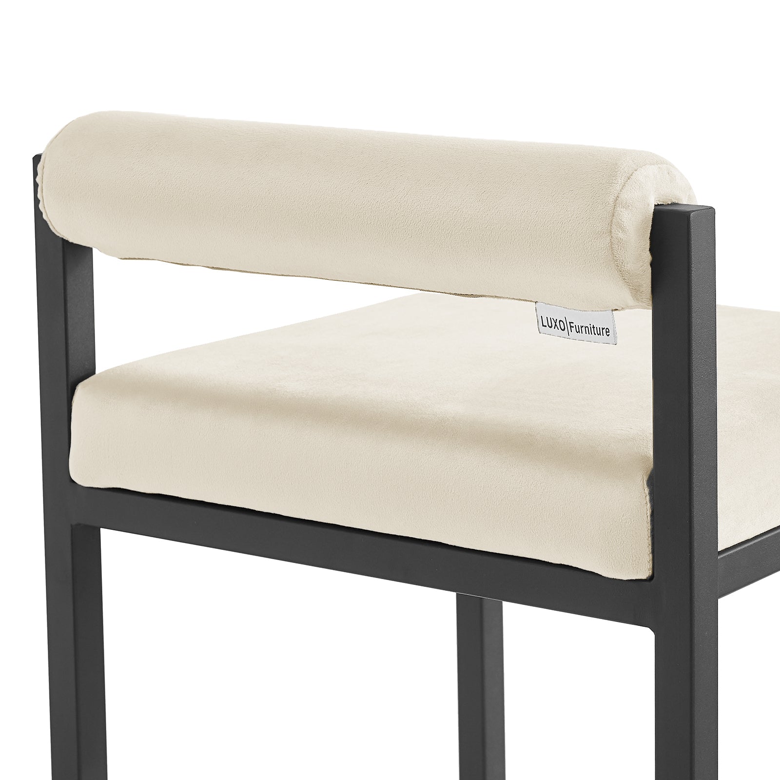 Aivy Velvet Bar Stool Beige Set of 2 features modern design with sleek black legs, velvet-upholstered seats, and comfortable foam padding, ideal for contemporary dining spaces.