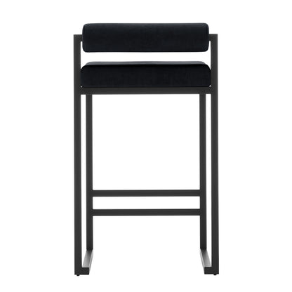 Aivy Velvet Bar Stool Black Set of 2 featuring sleek black metal frames and plush velvet seats with thick foam padding, designed for modern dining spaces.
