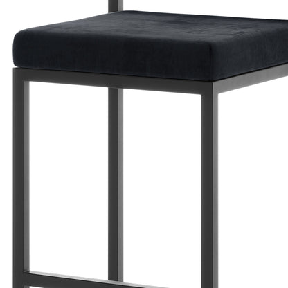 Aivy Velvet Bar Stool Black Set of 2 featuring sleek matte black metal frames and plush velvet seats, enhancing modern dining spaces with style and comfort. Perfect for kitchen islands or dining counters.