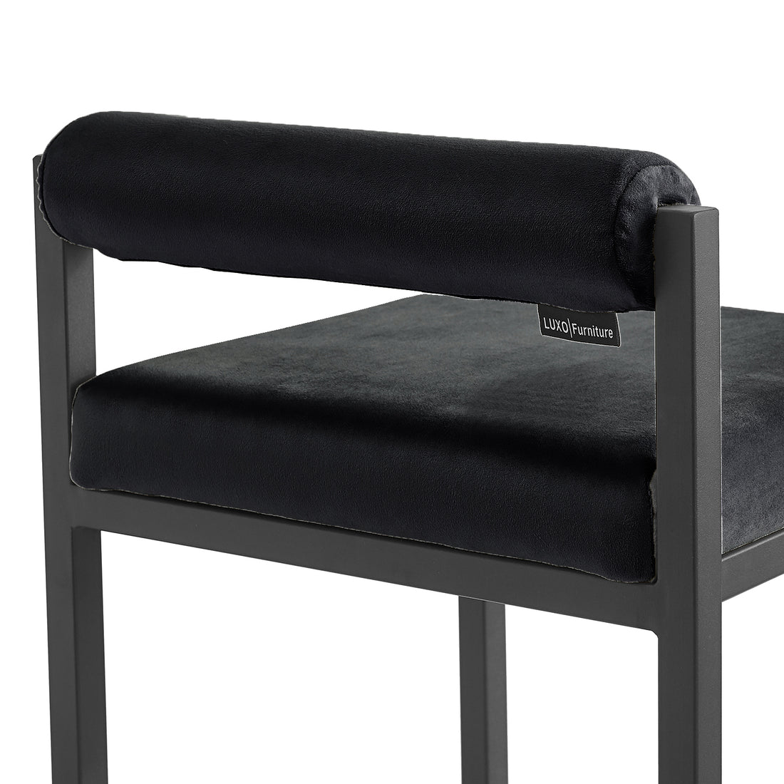 Aivy Velvet Bar Stool Black Set of 2, featuring sleek black cushions on a powder-coated metal frame, designed for modern comfort with a stylish, contemporary appeal. Perfect for dining areas.