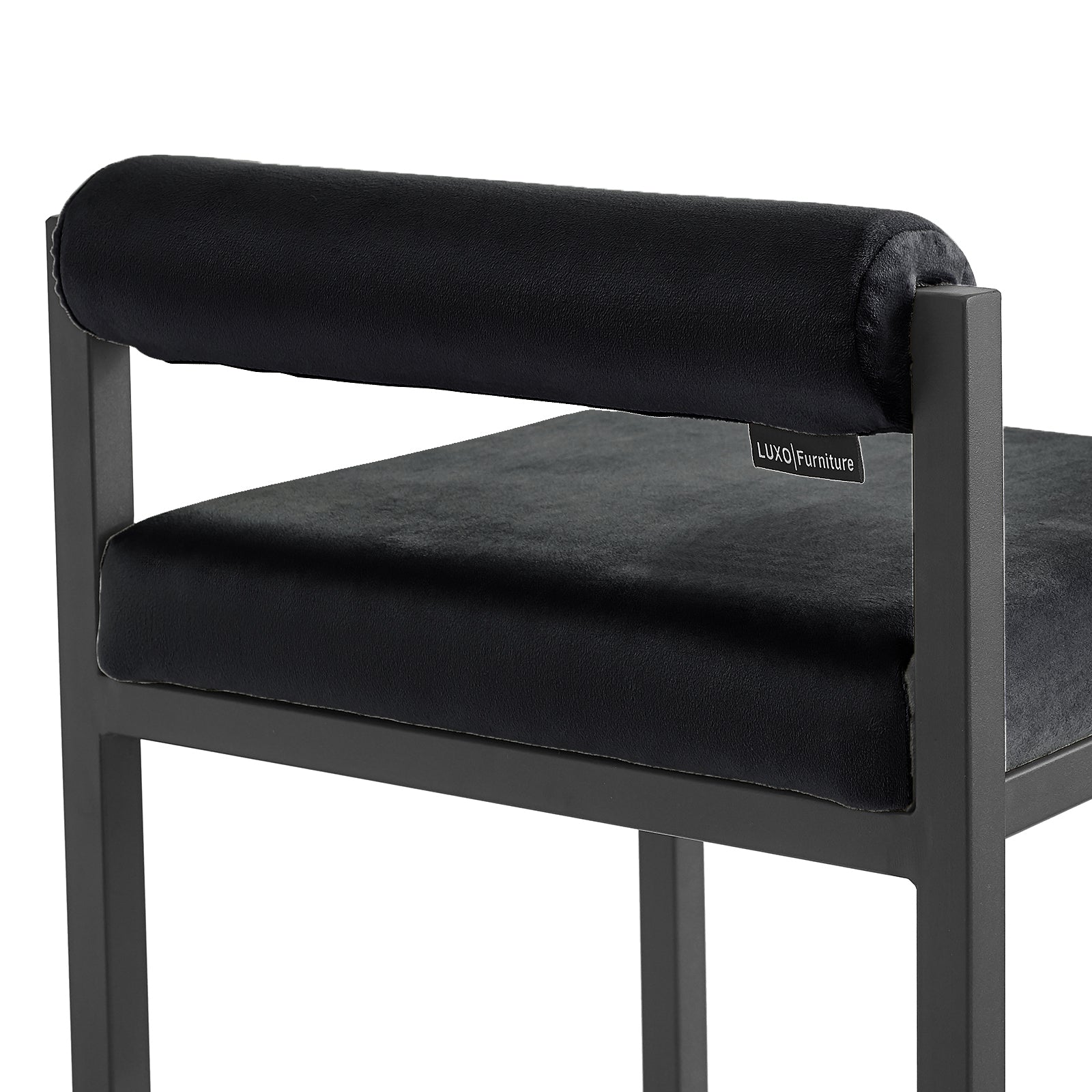 Aivy Velvet Bar Stool Black Set of 2, featuring sleek black cushions on a powder-coated metal frame, designed for modern comfort with a stylish, contemporary appeal. Perfect for dining areas.