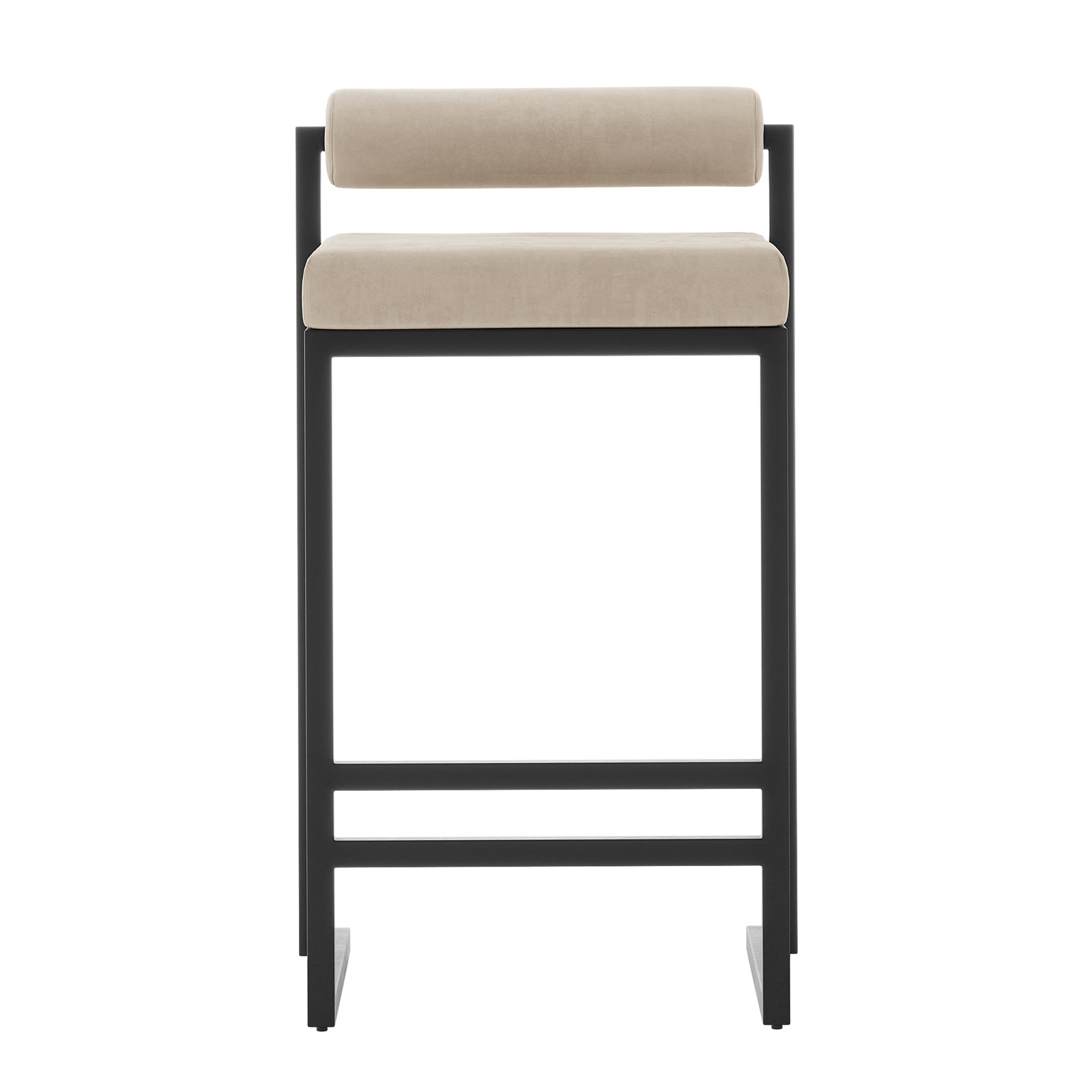 Aivy Velvet Bar Stool - Set of 2 featuring sleek black metal frames and plush velvet cushioning, designed for modern dining spaces with built-in footrests for added comfort.