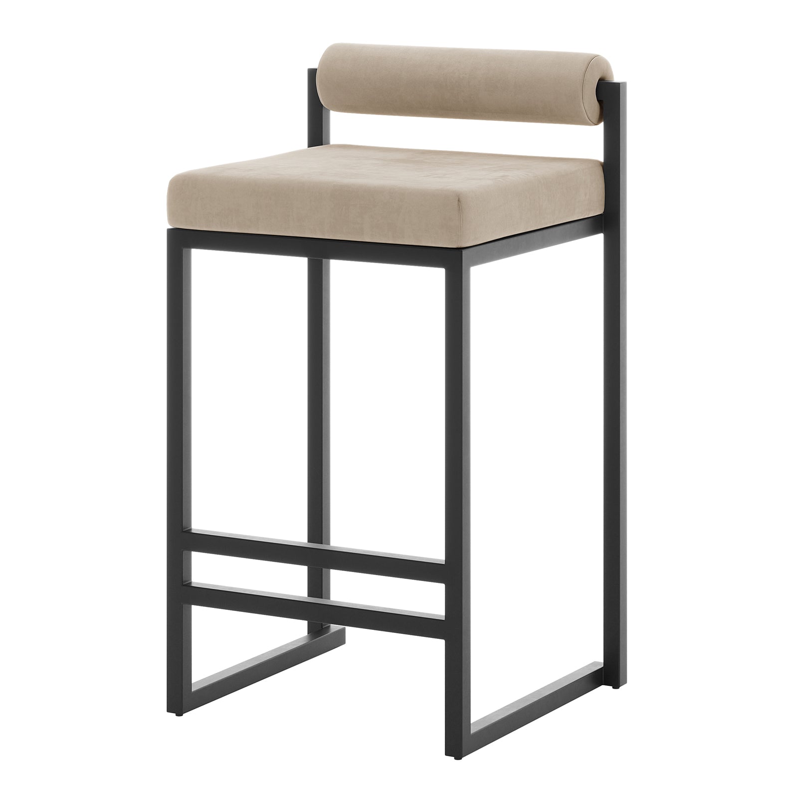 Close-up of the Aivy Velvet Bar Stool - Set of 2, showcasing plush cushioning on a sleek black metal frame, emphasizing modern style and comfort, ideal for kitchen counters or bar areas.