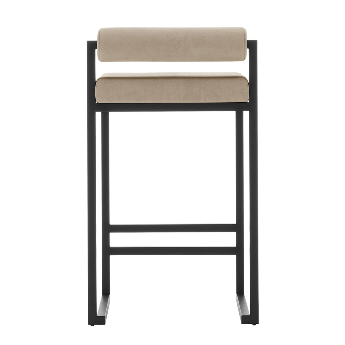 Aivy Velvet Bar Stool - Set of 2, features plush foam padding, velvet upholstery, and a sturdy black metal frame with a built-in footrest, ideal for modern kitchens or bar areas.