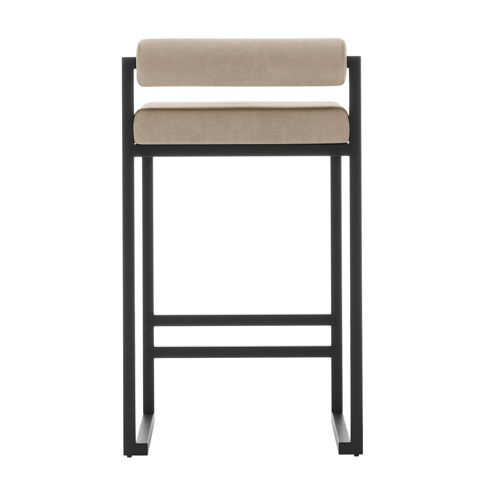 Aivy Velvet Bar Stool - Set of 2, features plush foam padding, velvet upholstery, and a sturdy black metal frame with a built-in footrest, ideal for modern kitchens or bar areas.