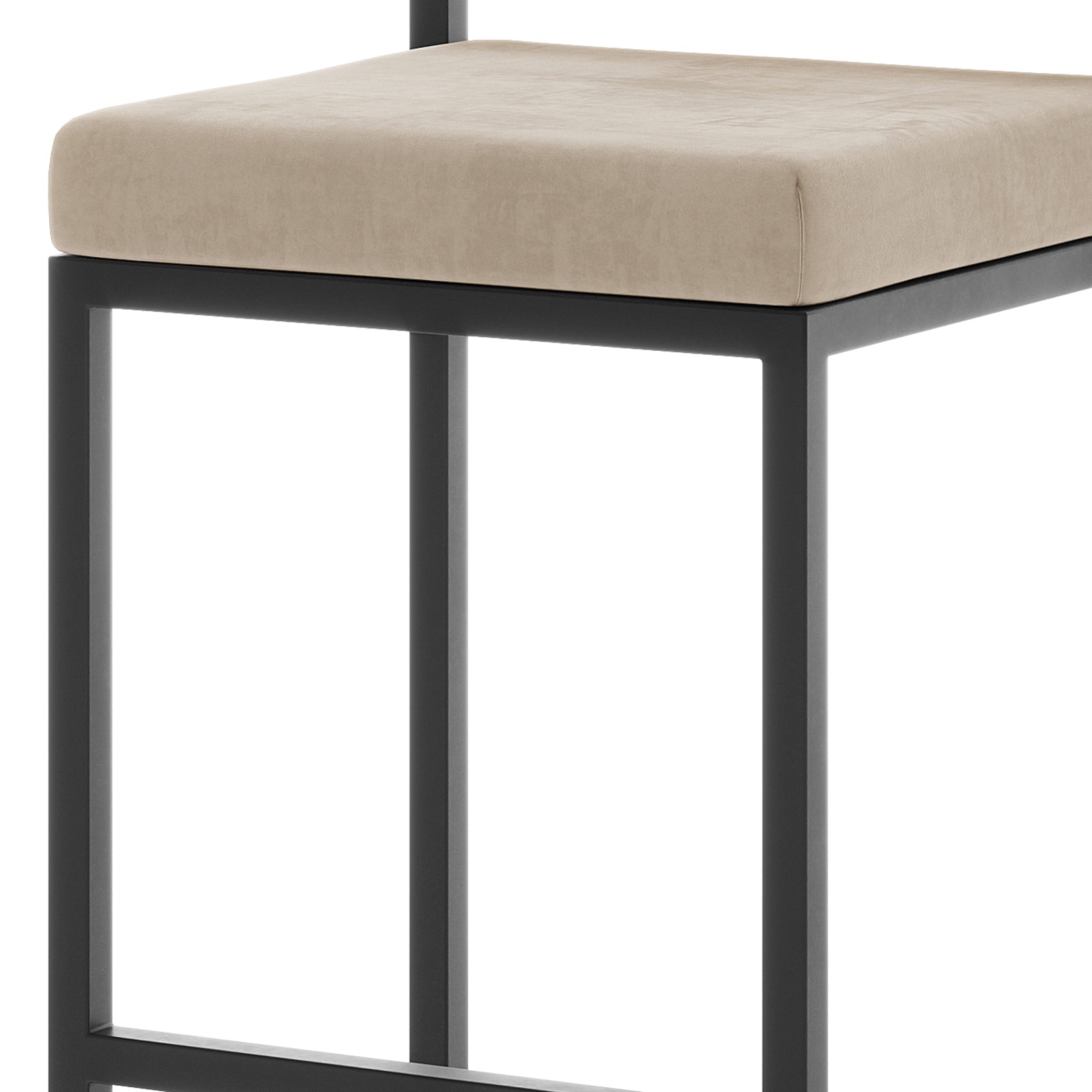 Aivy Velvet Bar Stool - Set of 2, featuring thick foam padding and a sturdy black metal frame with built-in footrest, ideal for modern dining spaces or kitchen counters.