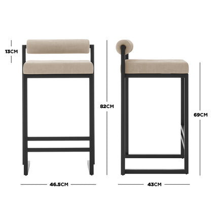 Aivy Velvet Bar Stool - Set of 2, featuring plush velvet upholstery, sturdy black metal frame, and built-in footrest, designed for modern dining spaces, enhancing style and comfort.