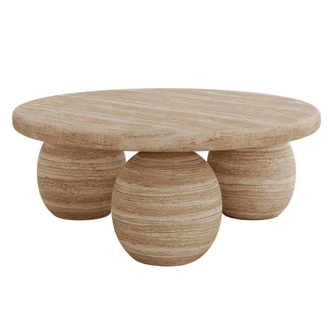Alessia 100cm Round Concrete Coffee Table Beige features a minimalist design with a smooth round top and three oversized spherical legs, offering a modern, artistic centerpiece for your living room.