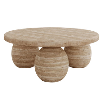 Alessia 100cm Round Concrete Coffee Table Beige features a minimalist design with a smooth round top and three oversized spherical legs, offering a modern, artistic centerpiece for your living room.