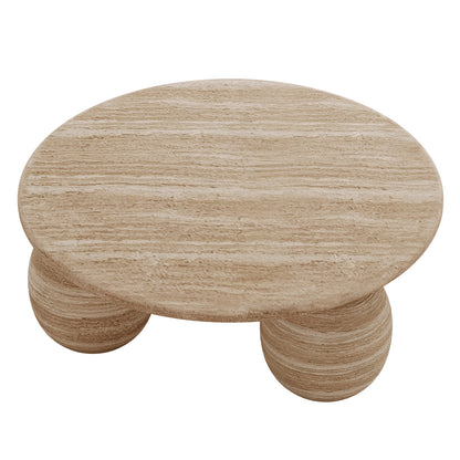 Alessia 100cm Round Concrete Coffee Table Beige with a minimalist design, featuring a smooth round top on three sphere-shaped bases, crafted from durable concrete for a modern, artistic look.