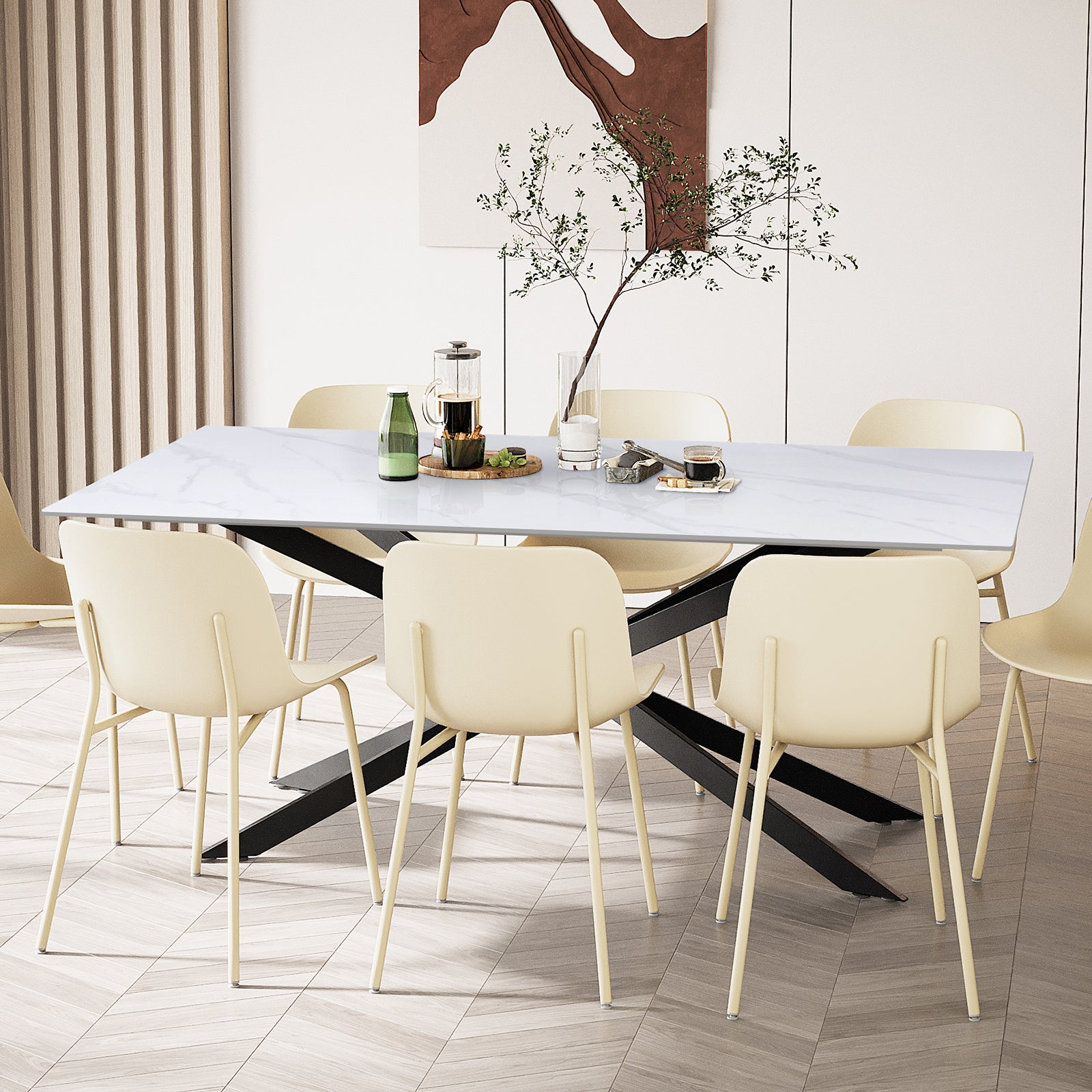 Alfred 180cm Modern Pedestal Dining Table in White Marble – Luxo