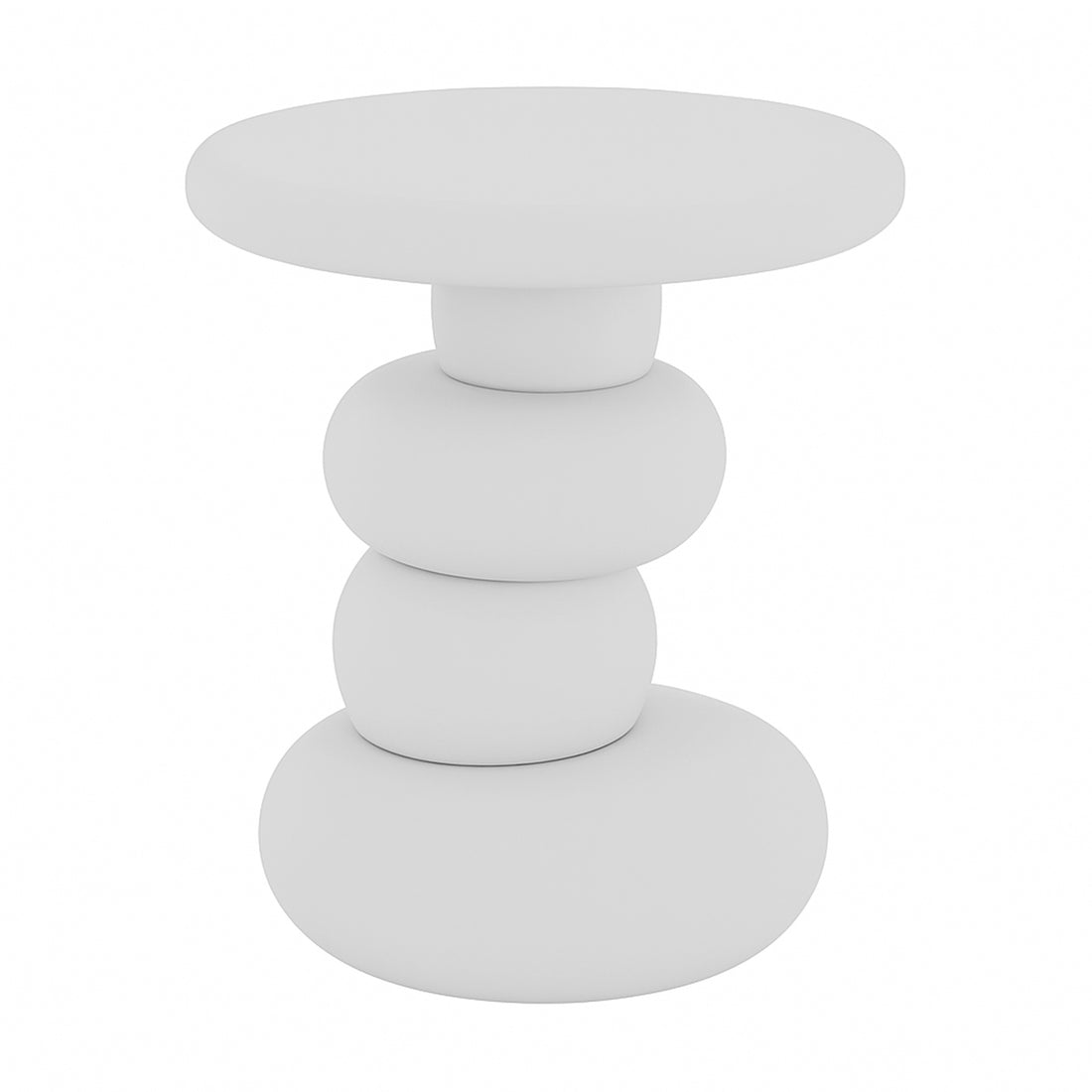 Amalee 40cm Round Indoor/Outdoor Concrete Side Table White features a sculptural base of stacked pebble-like forms in matte white, offering a modern, minimalist aesthetic.