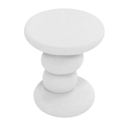 Amalee 40cm Round Indoor/Outdoor Concrete Side Table White with a circular top and base, connected by two bulbous sections, forming an hourglass silhouette, crafted from a single matte white block.