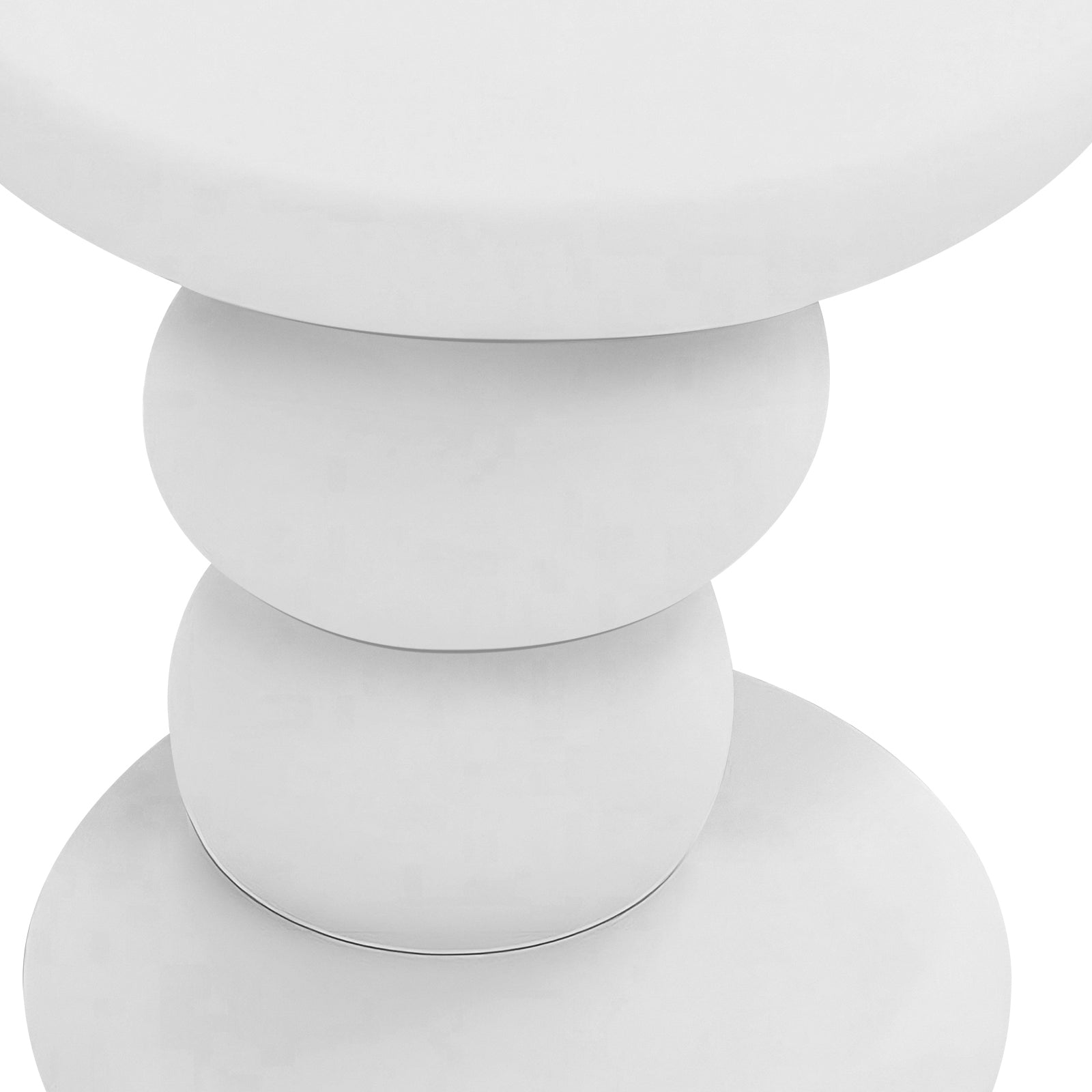 Amalee 40cm Round Indoor/Outdoor Concrete Side Table White features a smooth, sculptural base with stacked, rounded elements, showcasing an abstract, minimalist design ideal for modern outdoor or indoor settings.
