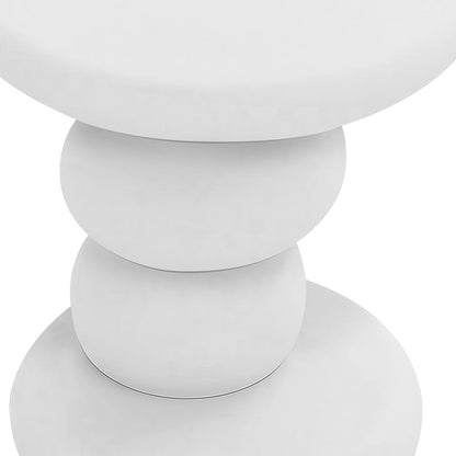 Amalee 40cm Round Indoor/Outdoor Concrete Side Table White features a smooth, sculptural base with stacked, rounded elements, showcasing an abstract, minimalist design ideal for modern outdoor or indoor settings.