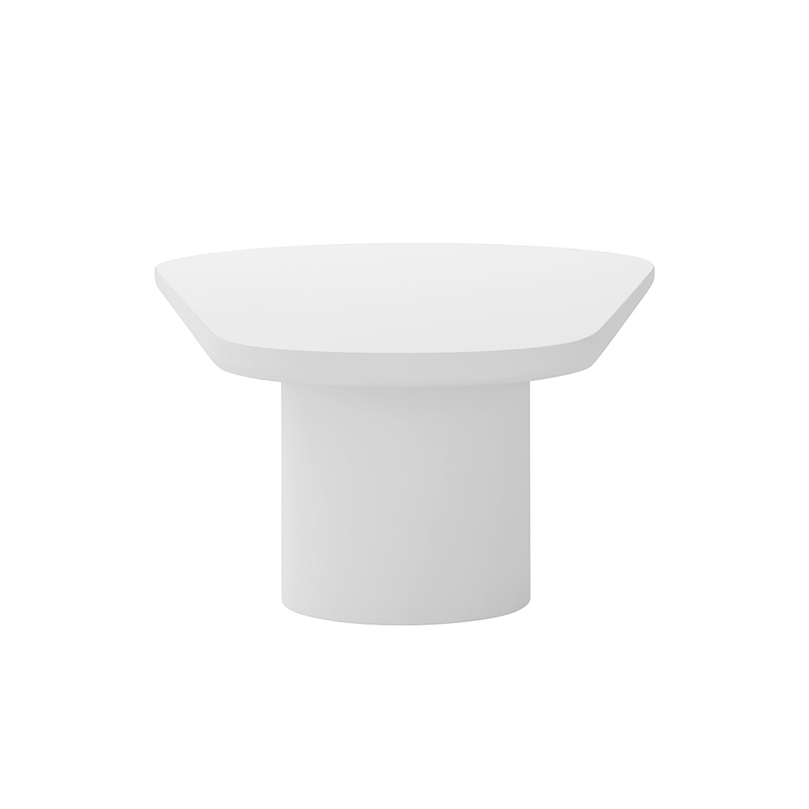 Amarosa Curved Indoor/Outdoor Concrete Coffee Table White features a sleek, all-white design with a cylindrical base and rounded-corner platform, embodying modern simplicity and artistic elegance.