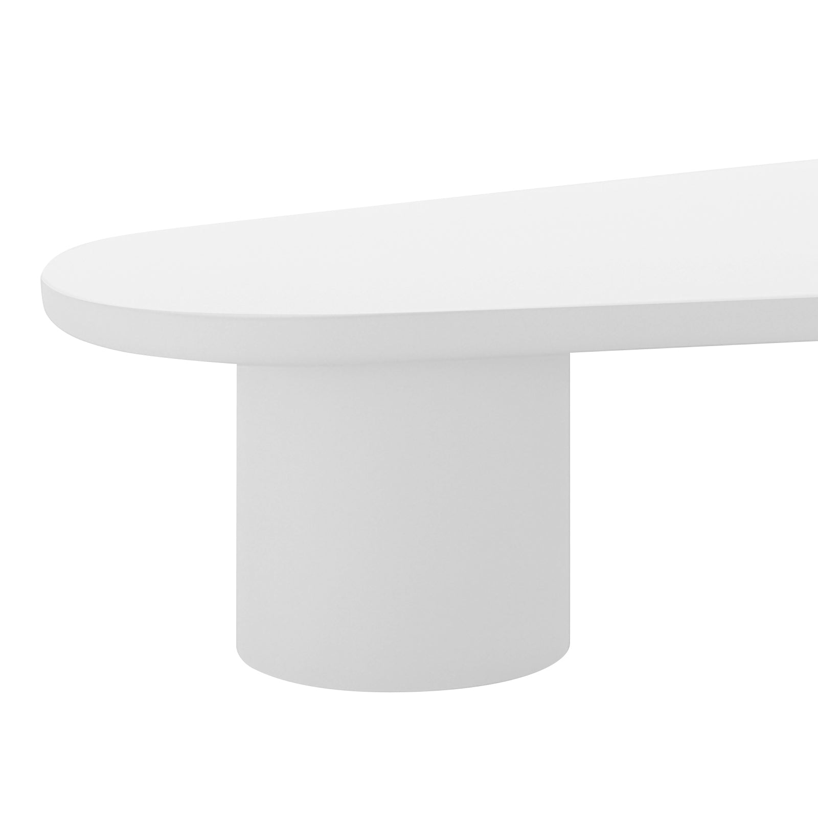 Amarosa Curved Indoor/Outdoor Concrete Coffee Table White features a rounded top with a single cylindrical base, emphasizing its modern design and sturdy concrete build. Ideal for various living spaces.