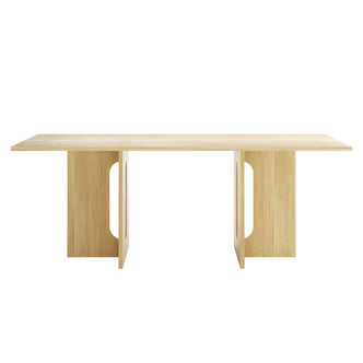 Amora 200cm Dining Table - Natural features a light-toned wooden rectangular top with two broad panel legs, each showcasing an elongated oval cut-out, highlighting its modern minimalist design.