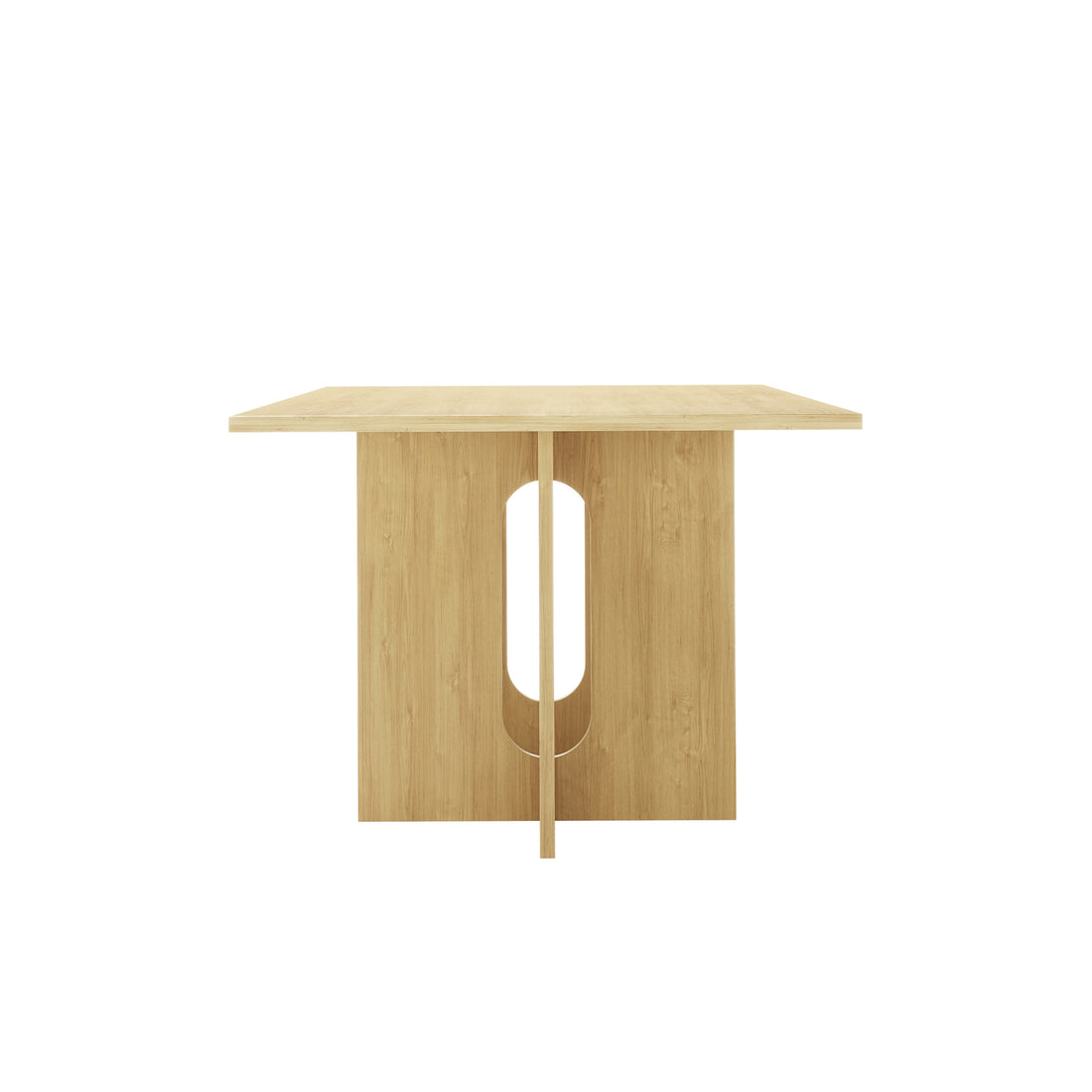 Amora 200cm Dining Table - Natural features a minimalist square tabletop with interlocking panels and an oval cutout, showcasing modern design in light-toned wood, perfect for versatile dining spaces.