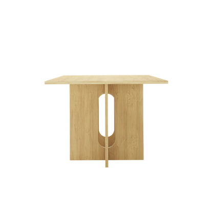 Amora 200cm Dining Table - Natural features a minimalist square tabletop with interlocking panels and an oval cutout, showcasing modern design in light-toned wood, perfect for versatile dining spaces.