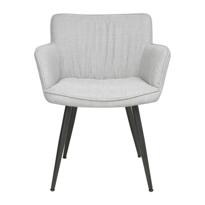 Anthony Linen Dining Chair with Arms Set of 2 in Light Grey features a modern upholstered design with softly padded seats, sculpted backrests, high armrests, and sleek black metal legs for elegant dining.