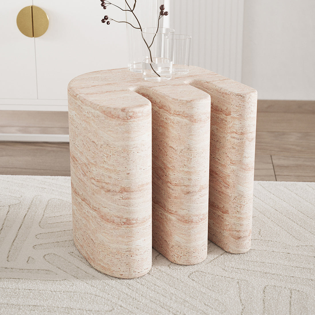 Ashford Modern Indoor Concrete Accent Side Table - Travertine - Lifestyle