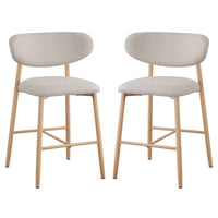 Audrey Curved Dining Chair & Bar Stool Bundle features light-wood legs and elegantly curved light-beige upholstered seats and backs, offering a luxurious and sophisticated design for premium interior spaces.