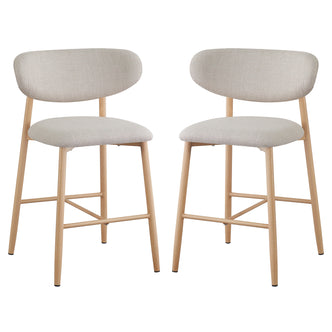 Audrey Curved Dining Chair & Bar Stool Bundle features light-wood legs and elegantly curved light-beige upholstered seats and backs, offering a luxurious and sophisticated design for premium interior spaces.