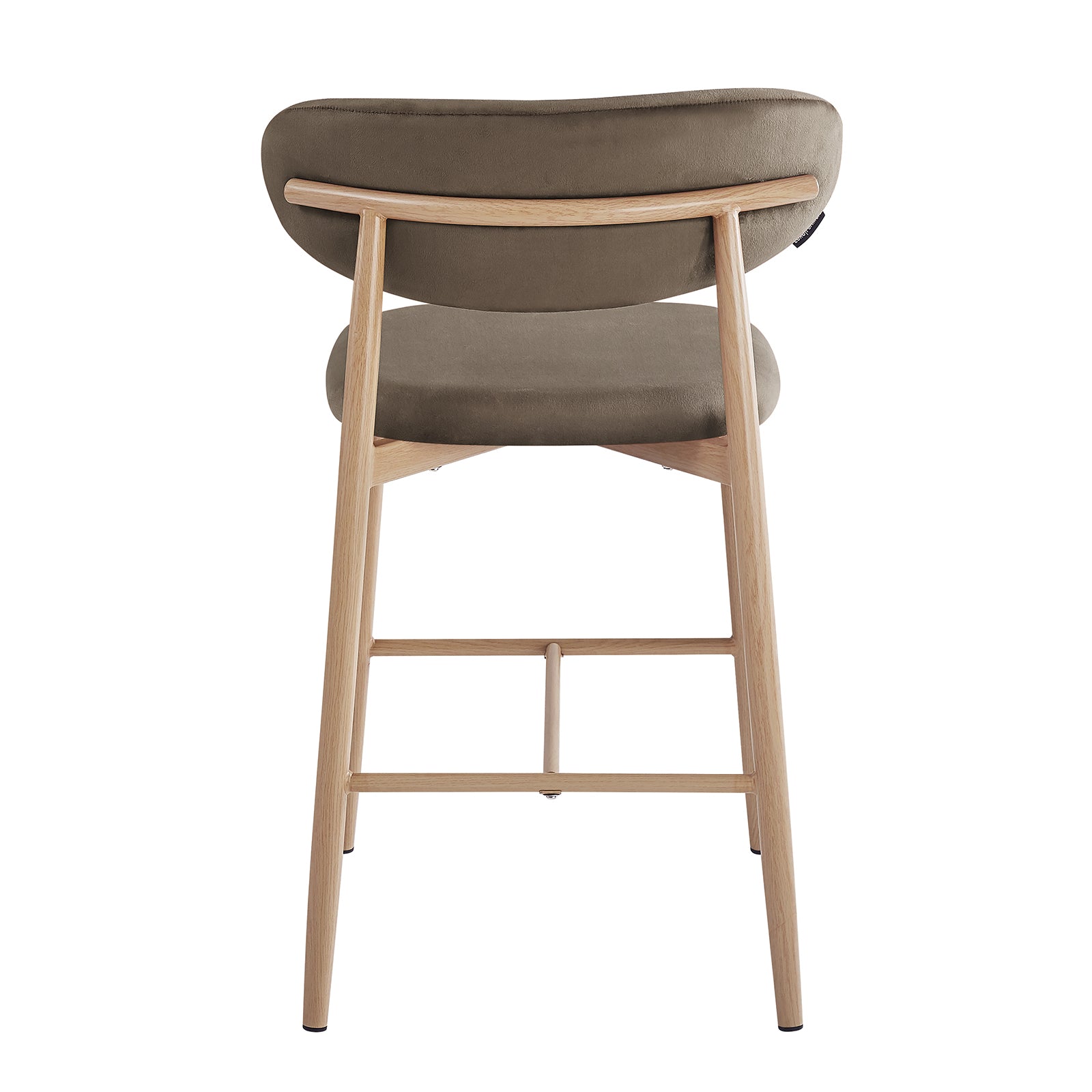Audrey Velvet Fabric Upholstered Barstool Espresso Brown Set of 2, featuring slender light-wood legs with a footrest and a softly curved, padded seat and back upholstered in velvet fabric.