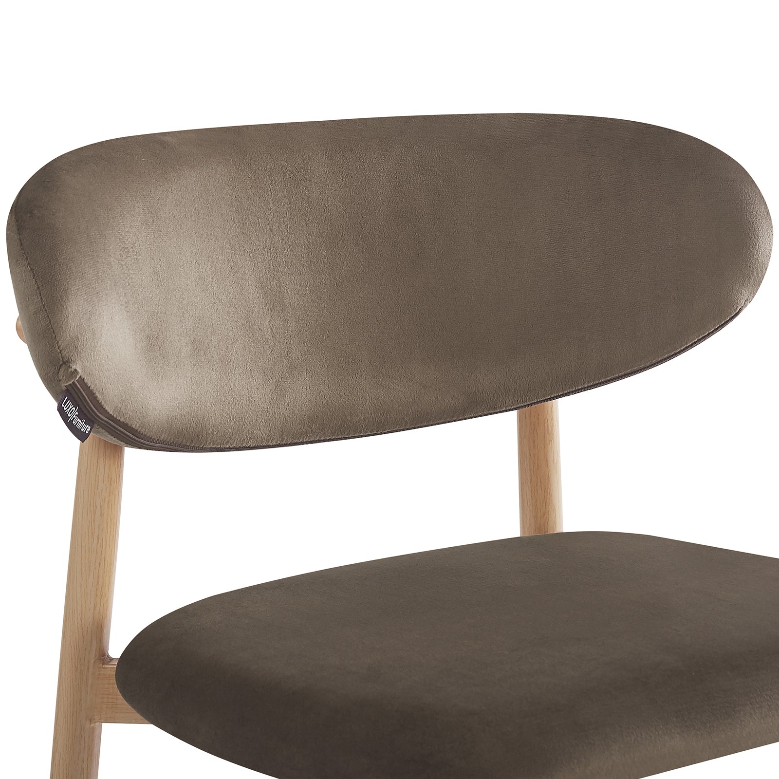 Audrey Velvet Fabric Upholstered Barstool Espresso Brown Set of 2 features a lightly stained wooden frame with a curved backrest and seat, upholstered in smooth chocolate-brown velvet fabric, offering contemporary elegance.