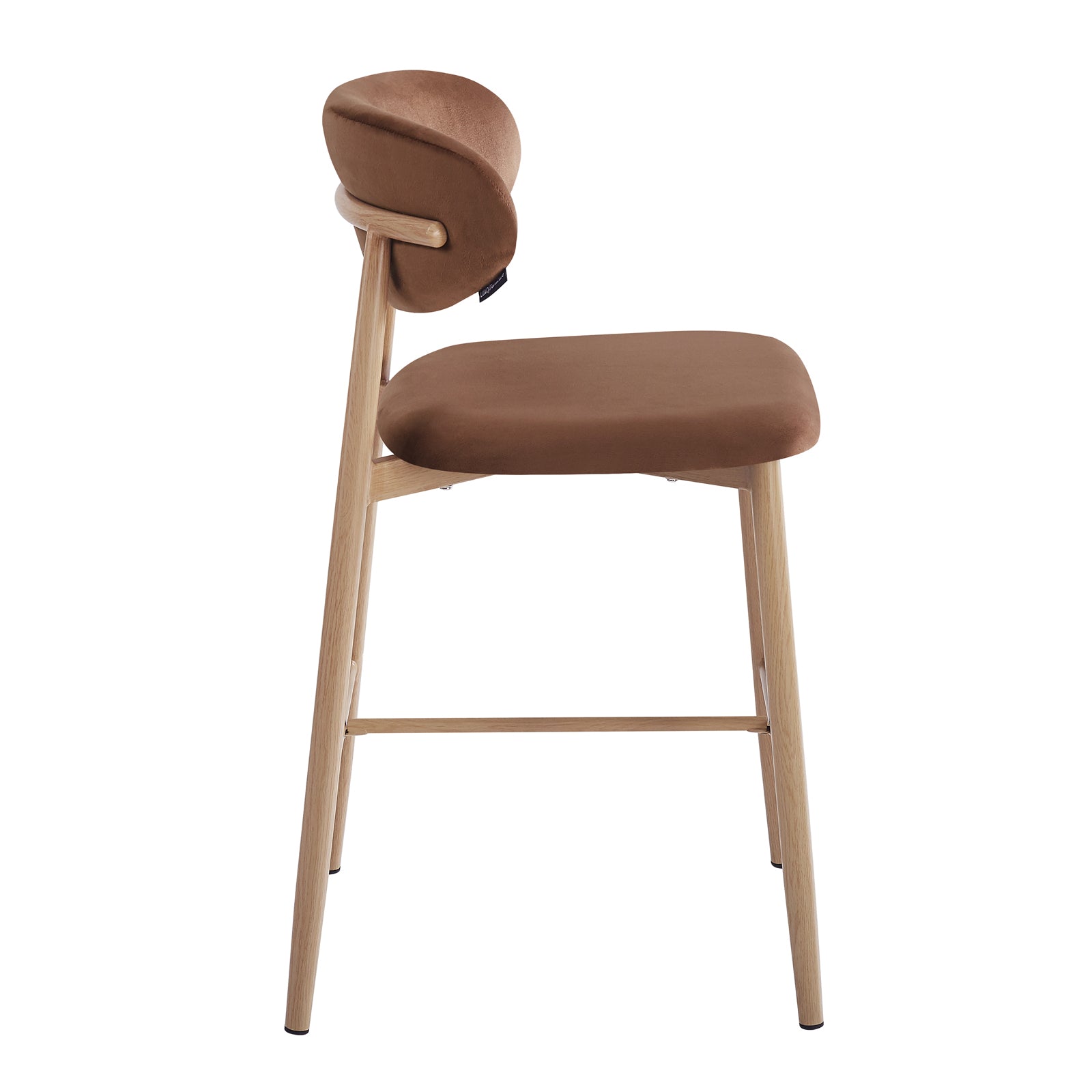 Audrey Velvet Fabric Upholstered Barstool Mocha Mousse Set of 2 features light wood-look frame, padded seat, and curved backrest in warm brown fabric, ideal for modern interiors.