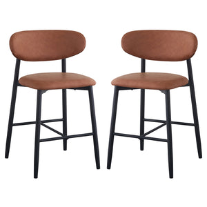 Audrey Curved PU Leather Barstool Set of 2 in Tan
