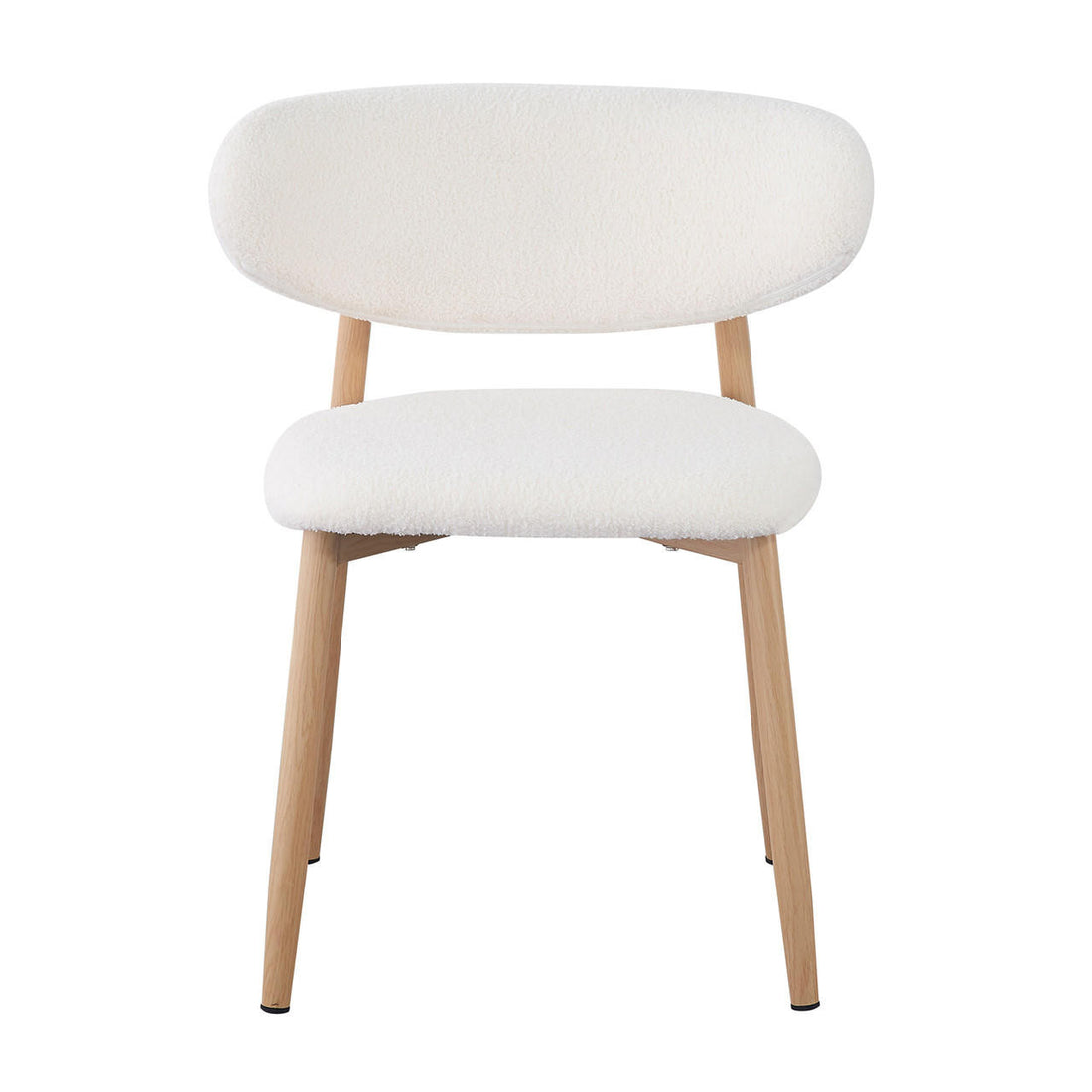 Audrey Curved Fabric Dining Chair Set of 2 in Cream White features textured boucle upholstery, softly rounded padded seats, and sleek gold chrome-finished legs, offering a modern, elegant design for dining spaces.
