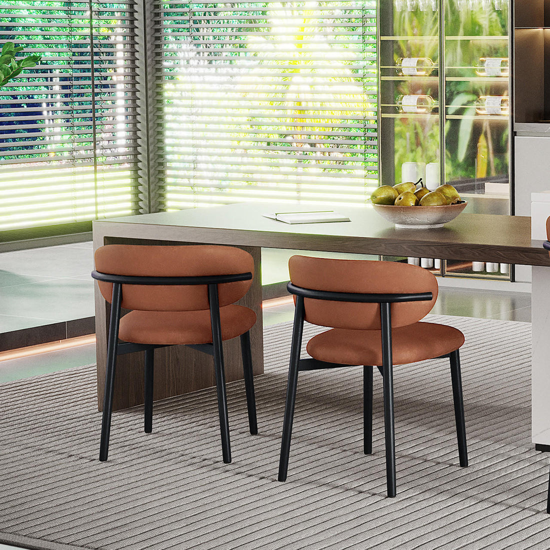 Tan Leather Dining Chairs And Table Audrey Curved Leather Dining