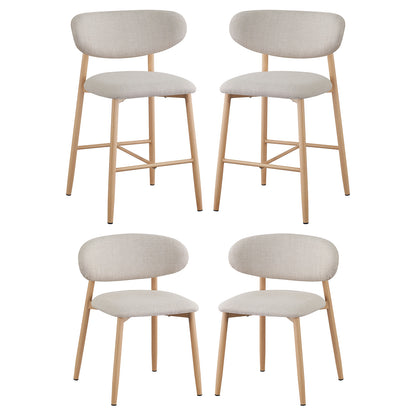 Audrey Curved Dining Chair & Bar Stool Bundle – Sets of 2 & 4, featuring modern light-wood frames with elegantly curved upholstered seats, includes counter-height stools and regular dining chairs.