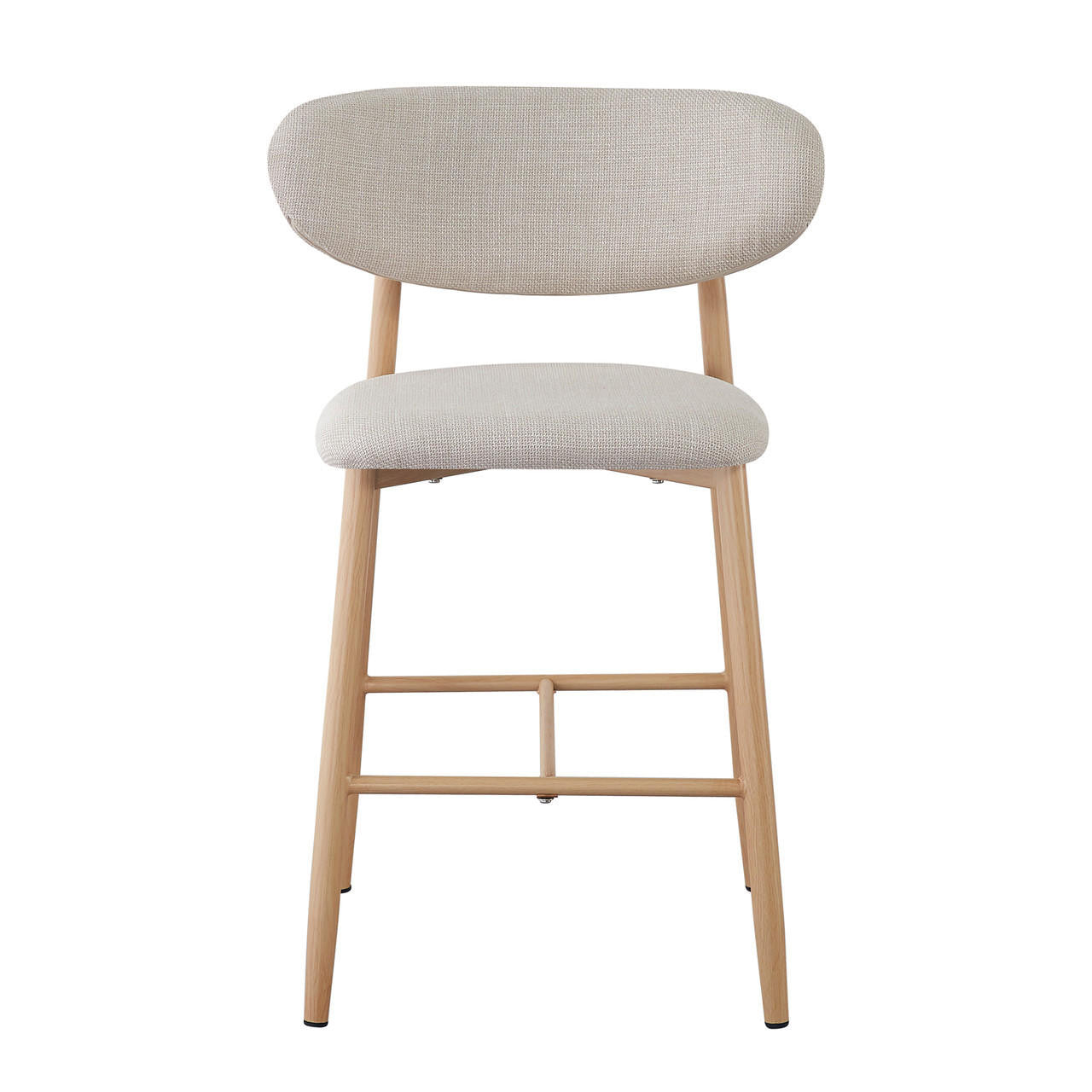 Audrey Curved Bar Stool & Dining Chair Set of 4 in Beige features a natural-wood frame, cushioned beige seats, and backrests, offering a cohesive and stylish look for versatile dining and bar seating.