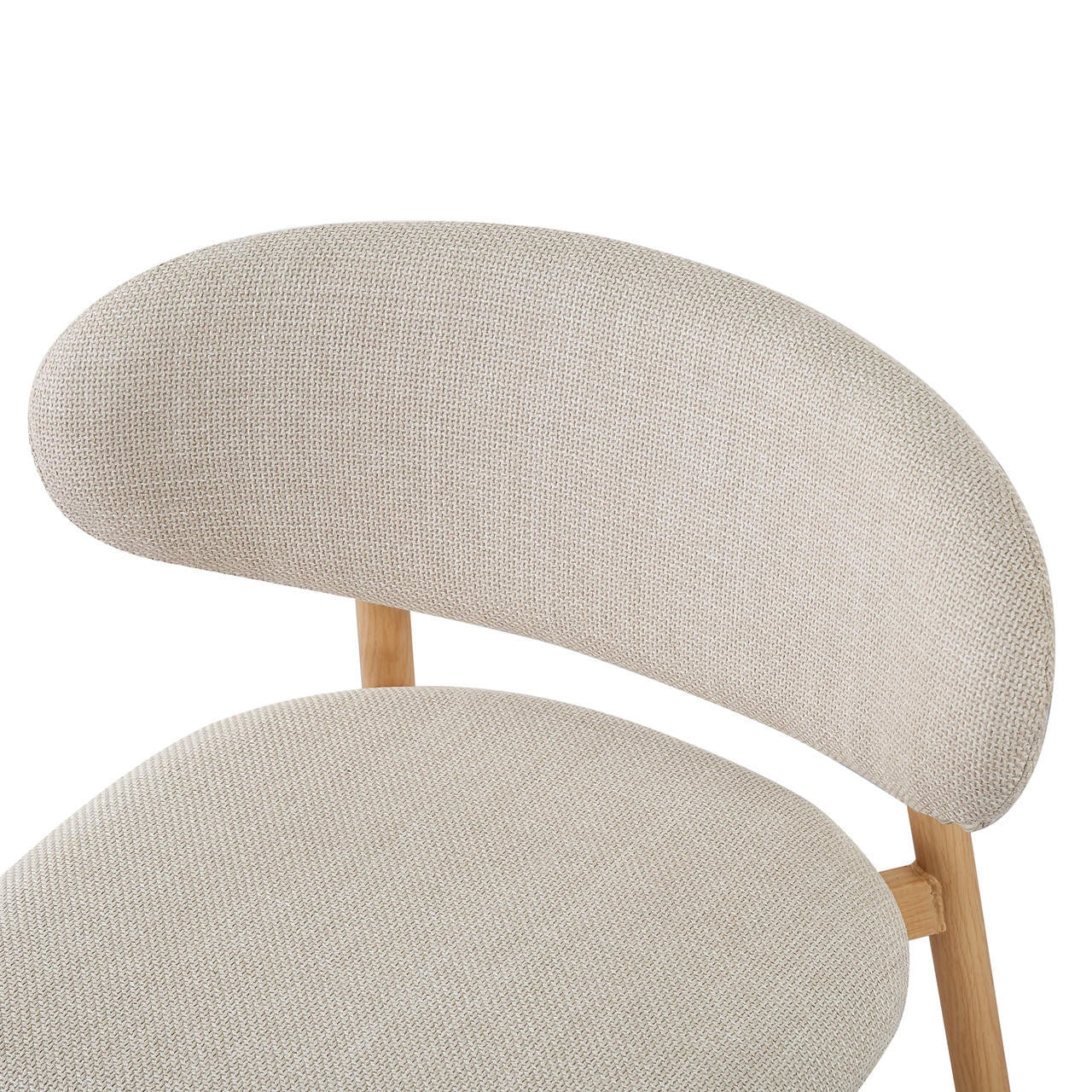 Audrey Bar Stool and Dining Chair Set (Set of 4) - Beige features a curved, upholstered backrest and round seat cushion in light-beige fabric, supported by a simple light-wood frame.