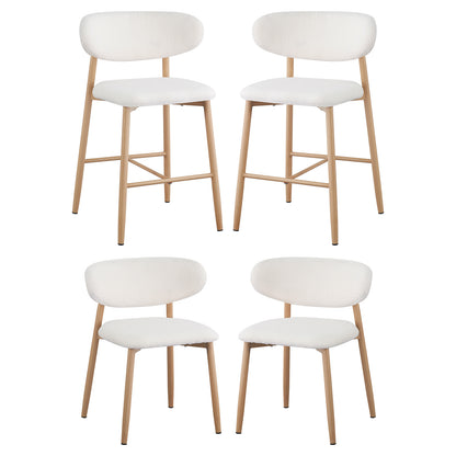 Audrey Bar Stool and Dining Chair (Set of 4) - Cream White featuring light wood frames, plush white bouclé upholstery, two counter-height stools with footrests, and two standard dining chairs with elegant gold chrome-accented legs.